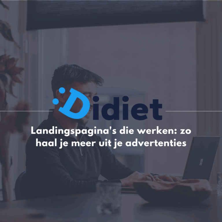 Didiet werkt aan landingspagina’s voor advertenties – blogheader met logo.