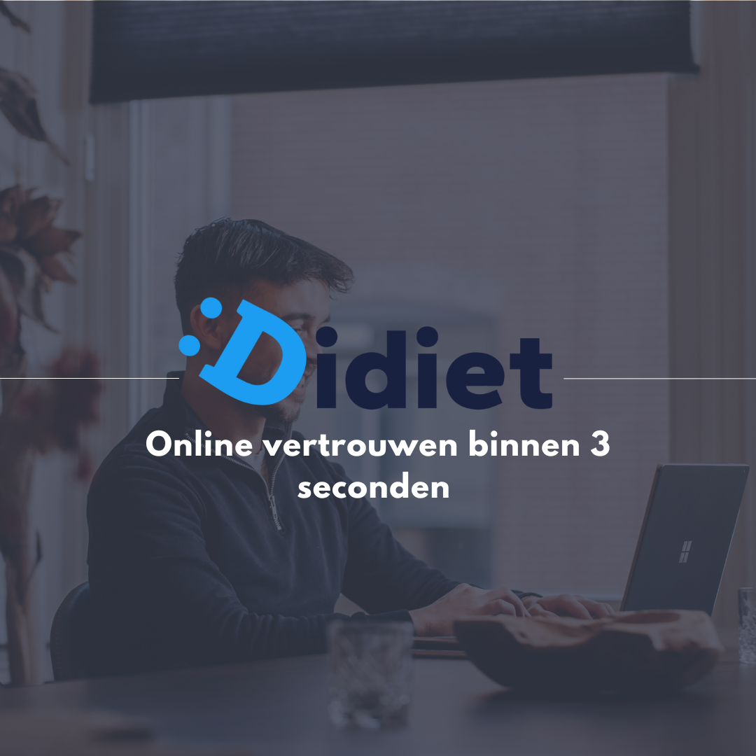 Mockup van een blog met de titel “Didiet – Online vertrouwen binnen 3 seconden” in een zakelijke setting op een computerscherm.