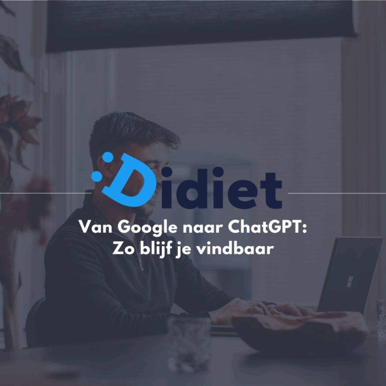 Illustratie van de verschuiving van zoeken via Google naar antwoorden krijgen via ChatGPT, met focus op online zichtbaarheid en vindbaarheid van ondernemers.